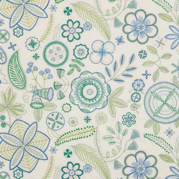 Eden Embroidery Fabric Blue Green