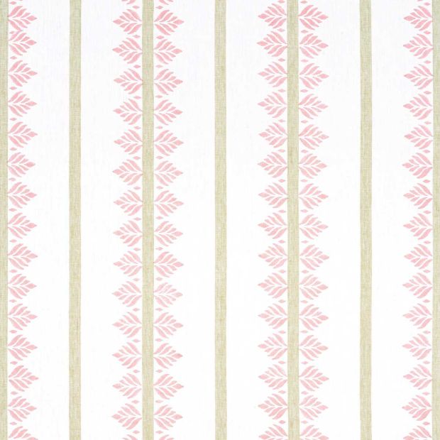 Fern Stripe Linen Fabric Blush Pink Green