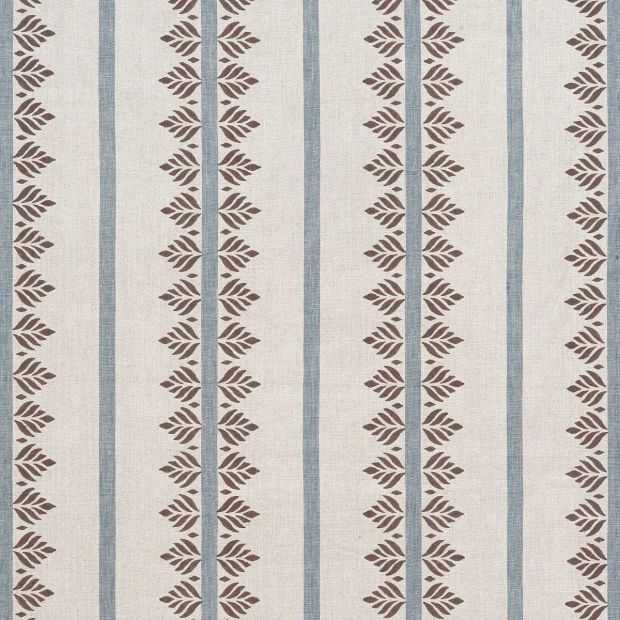 Fern Stripe Linen Fabric Blue and Brown