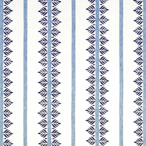 Fern Stripe Linen Fabric Navy Blue