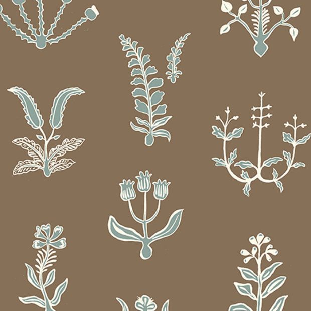 Floral Spot Wallpaper Brown Blue