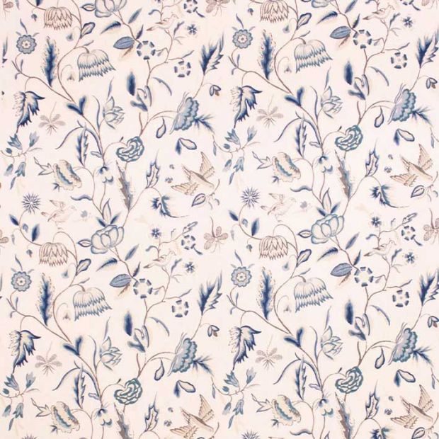 Holyrood Linen Fabric Blue on White
