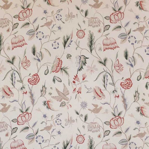 Holyrood Linen Fabric Ivory Floral Bird