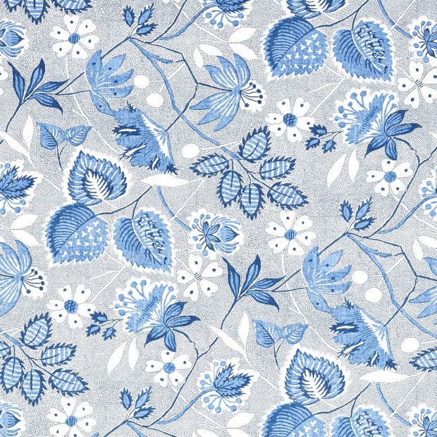 Indienne Hazel Linen Fabric Blue Floral Leaf