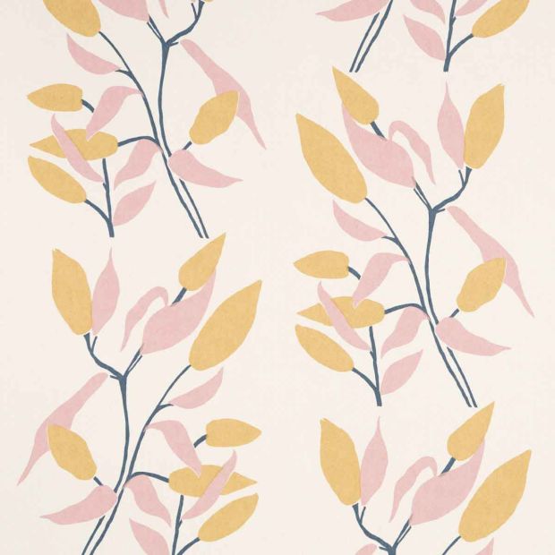Joy Wallpaper Ochre Yellow Pink Leaf Print