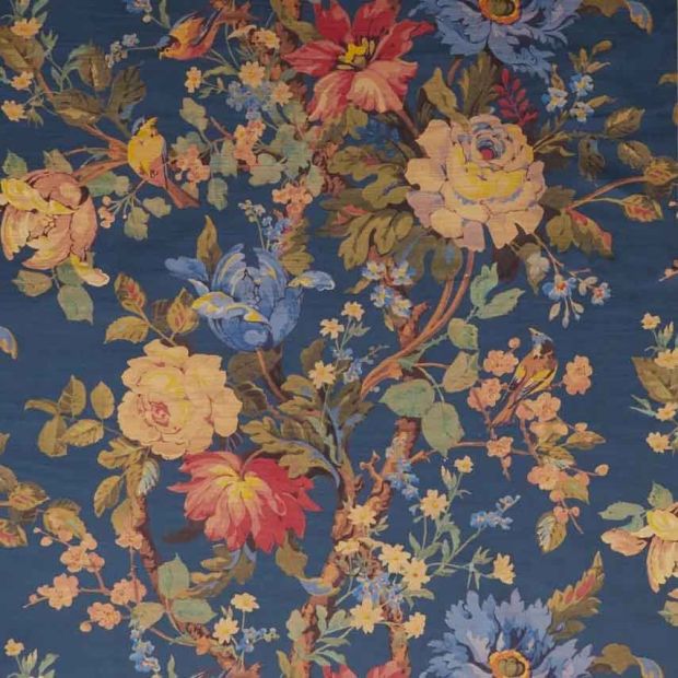 Lady Kristina Blue Rose Printed Velvet Fabric