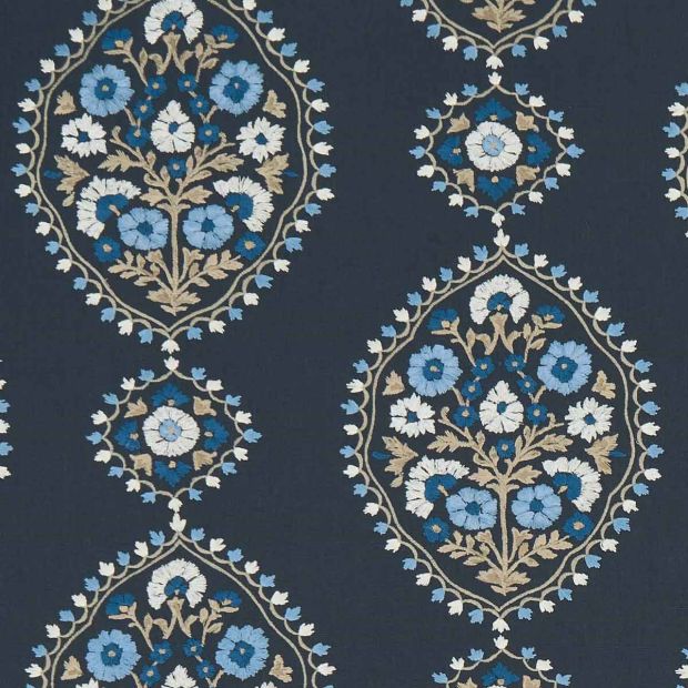 Dark Blue Floral Embroidered Fabric
