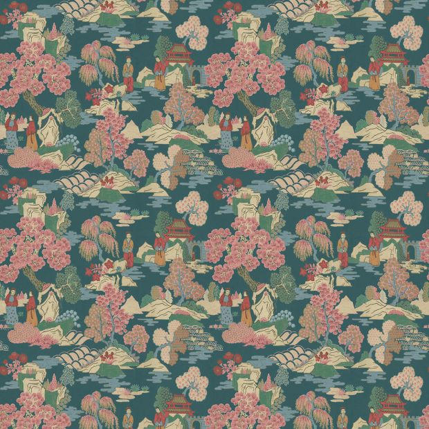 Japanese Garden Fabric in Blossom | Luxury Velvet Curtain Fabric ...