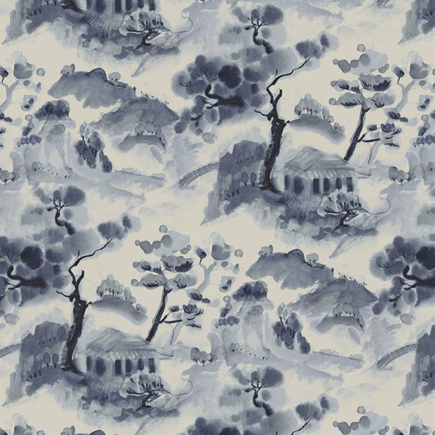 Scenic fabric in ink blue