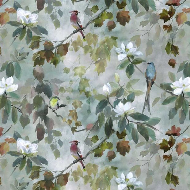 Maple Tree Fabric Celadon Green Bird