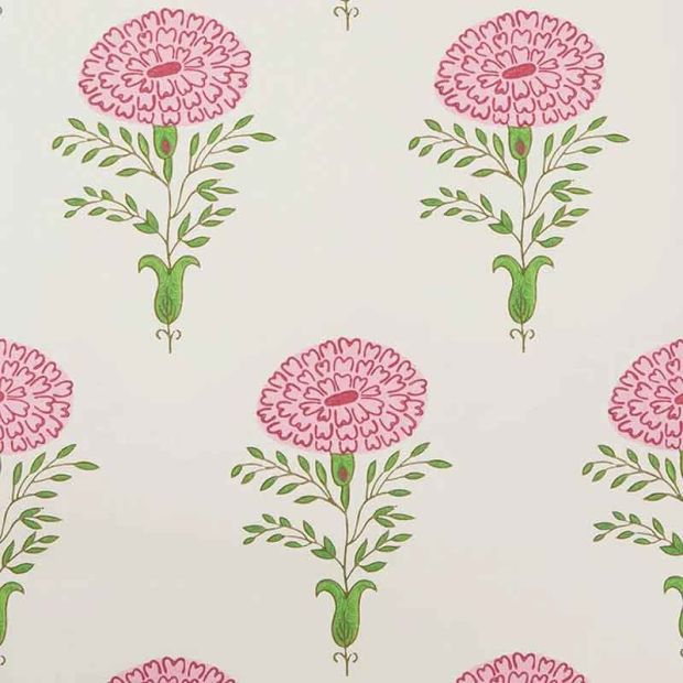 Marigold Wallpaper in Pink and Green | Molly Mahon Wallpaper