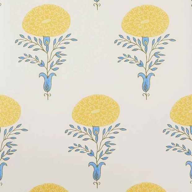 Yellow and Blue Floral Wallpaper