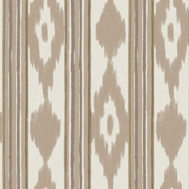 Neutral Patterned Wallpaper in Stone Ikat and Stripes | Coordonne