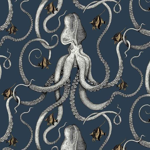 Octopoda Wallpaper Deep Sea Blue Grey Octopus