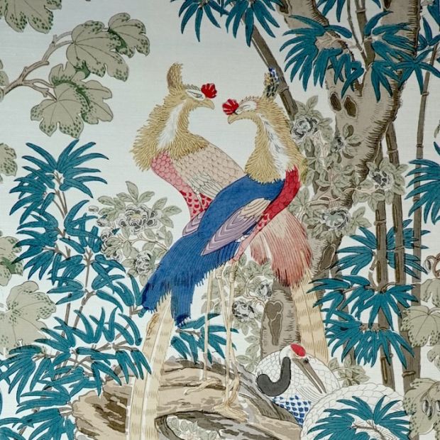 Oriental Pheasants Wallpaper Olive