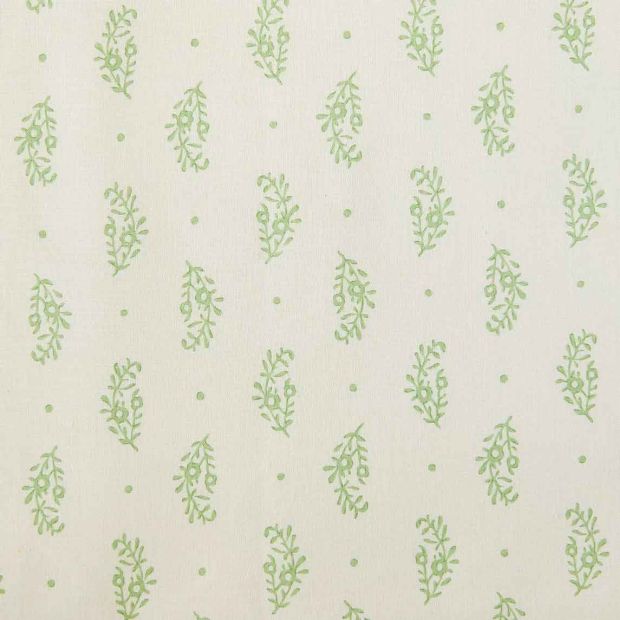 Paisley Sprig Linen Fabric Green Floral Printed