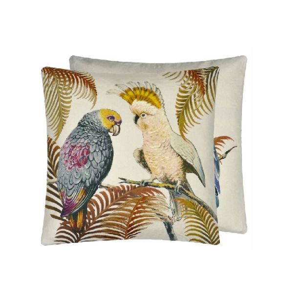 Parrot and Palm Cushion Parchment John Derian