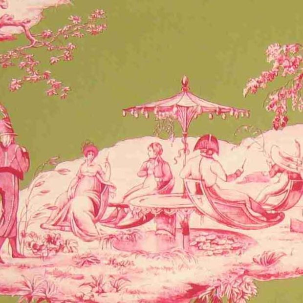 Plaisirs D'ete Cotton Fabric Green Pink Toile