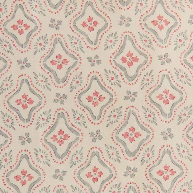 Polonaise Linen Fabric Grey Pink Floral Printed
