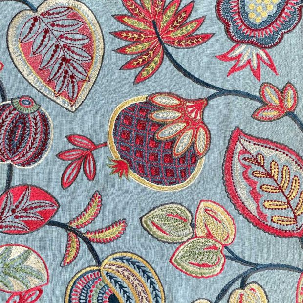 Pomona Embroidered fabric in colour Havana