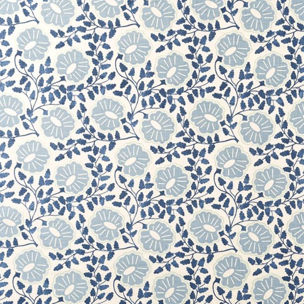 Punch Paisley Linen Fabric Denim Blue