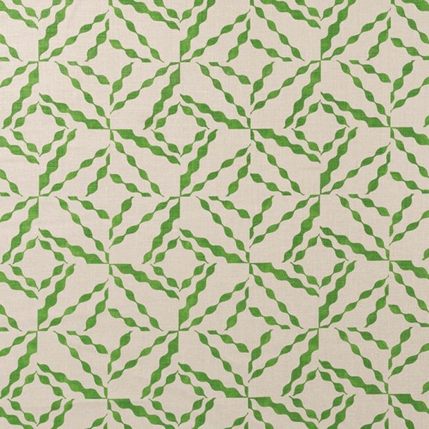 Puzzle Linen Fabric Green Geometric