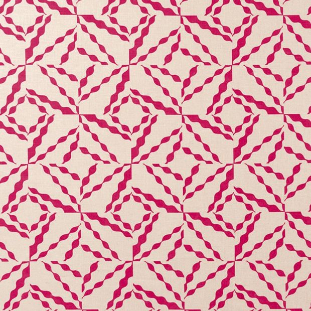 Puzzle Linen Fabric Hot Pink Geometric