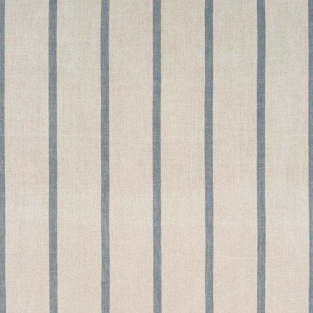 Sailing Stripe Linen Fabric Natural Slate Blue Grey