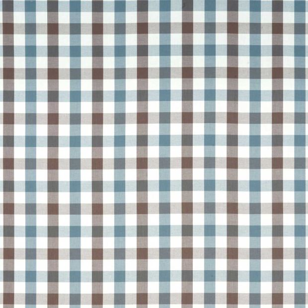 Saybrook Check Cotton Fabric Brown and Slate Blue