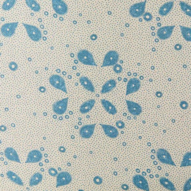 Starflower Linen Fabric Blue Printed