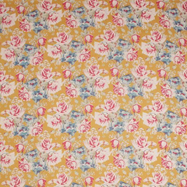 Stratton Garden Linen Fabric Yellow Pink