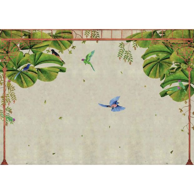 Temple Beige Mural Bird Wallpaper