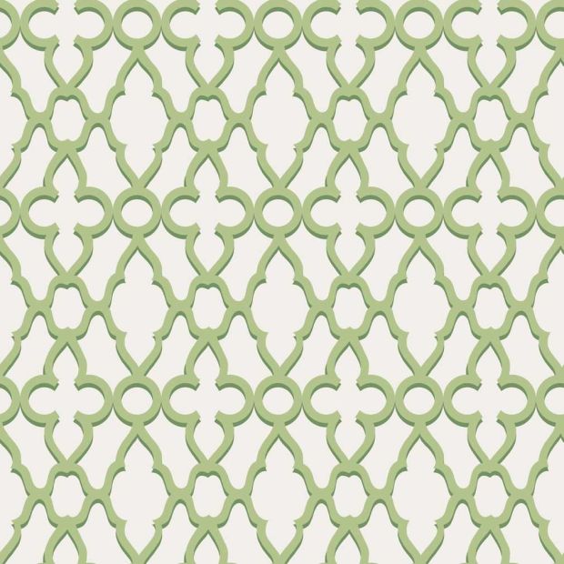 Treillage Green and White Wallpaper
