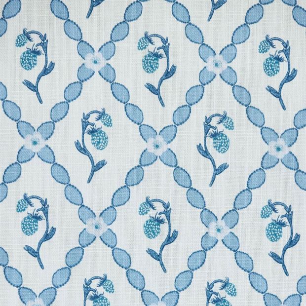 Wild Strawberry Trellis Fabric China Blue