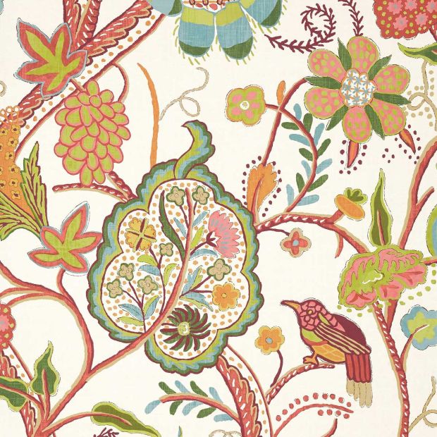 Windsor Wallpaper Cream and Red Green Bird