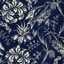 Folk Embroidery Wallpaper Indigo Blue Bird Floral