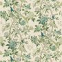 Hydrangea Bird Linen Fabric Green Cream