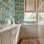 Hykenham Bold Blue Floral Wallpaper Bathroom