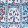 Indian Panel Printed Linen Fabric Red Blue