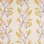 Joy Linen Fabric Ochre Yellow Pink Leaf Print