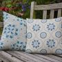 Suzani Blue Trellis Printed Linen Cushion