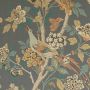 Hydrangea Bird Teal and Brown Wallpaper | GP & J Baker