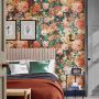 Very Bold Blue and Orange Floral Wallpaper