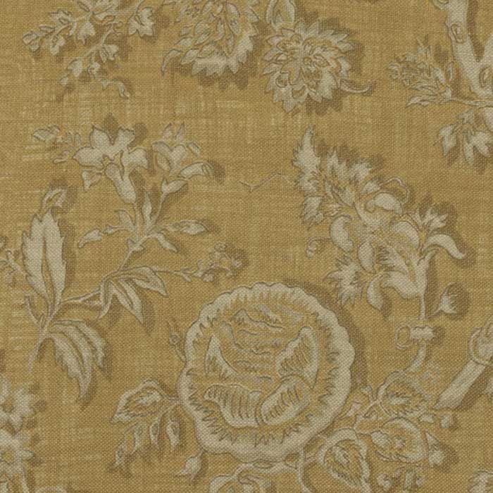 Gold Floral Printed Linen Fabric