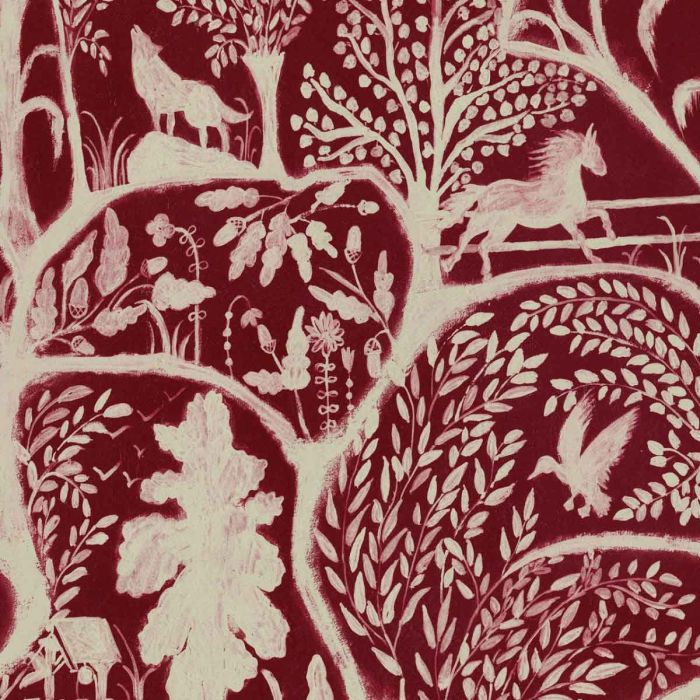 The Enchanted woodland Wallpaper Dark Red