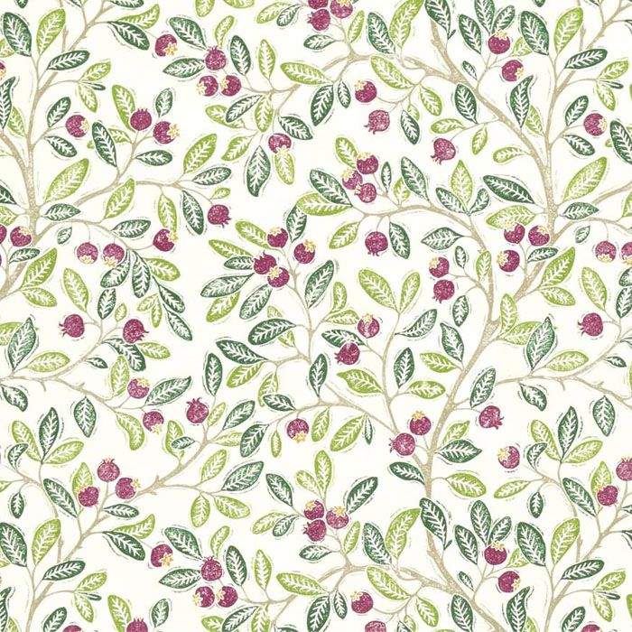 Small Scale floral fabric with leaves and berries
