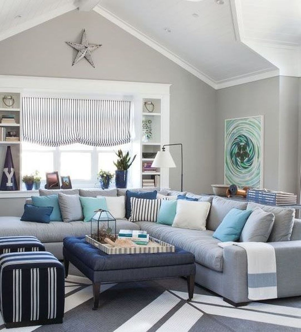Navy and Turquoise Family Room