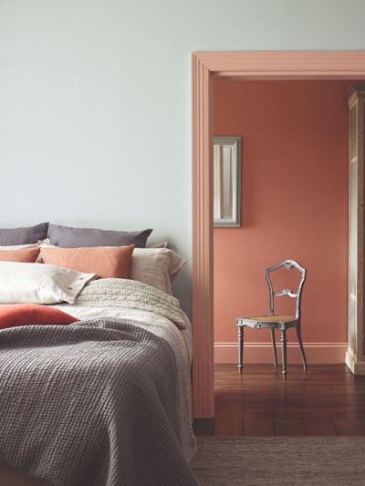 Coral and Grey Bedroom