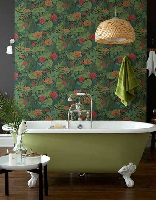 Dark Green Floral Bathroom Wallpaper