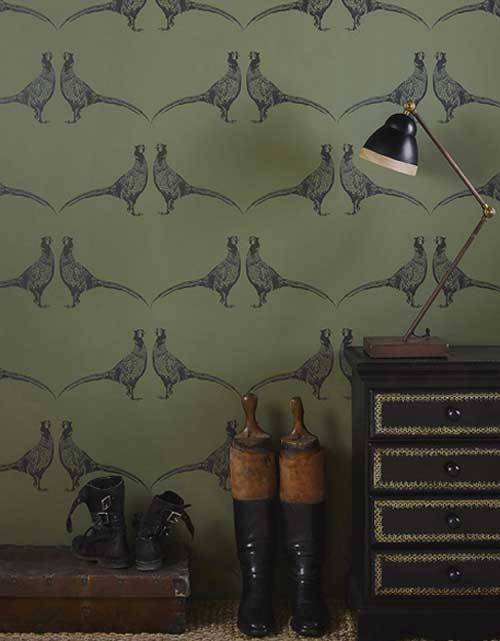 Dark Green Wallpaper - Pheasants